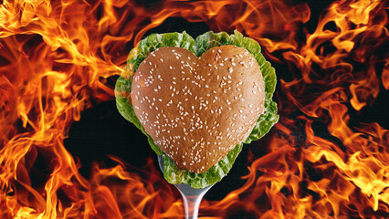 heart shaped burger with place for text. love burgers