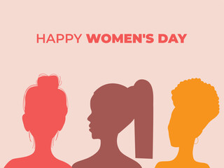 Fototapeta na wymiar International women's day card. 8 march. Various women standing together. Girl power. Colorful women silhouettes. Feminists.