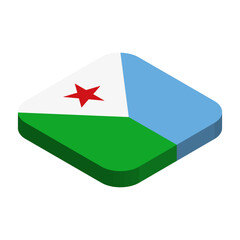 Djibouti flag - 3D isometric square flag with rounded corners.