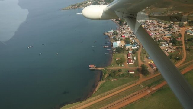 View From Small Airplane Window Banking Over African Landscape