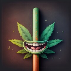 Funny cannabis marijuana joint illustration for mascot, t-shirt, stickers, Label designs, poster. Generative AI
