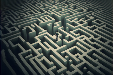 Man lost in maze top view created with generative AI technology