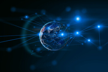 earth and network of internet satellite for telecom,globe data cloud storage of 5g, global networking of social data communication business, Elements of this image furnished by NASA