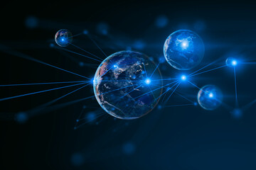 earth and network of internet satellite for telecom,globe data cloud storage of 5g, global networking of social data communication business, Elements of this image furnished by NASA