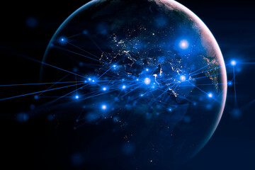 earth and network of internet satellite for telecom,globe data cloud storage of 5g, global networking of social data communication business, Elements of this image furnished by NASA