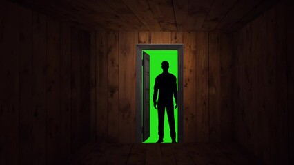 Man threatening in silhouette behind door opening