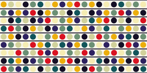 Abstract geometric tile with circles. Colored repeating pattern of rows with colored circles. Print for pillows, wallpapers, clothes, fabrics, notebooks, packaging.