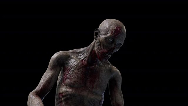 Realistic Zombie Loop 3D Animation With Alpha Video