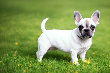Fototapeta premium Colored French Bulldog. Cute dog, generative ai, looking into camera