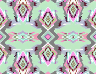 Ikat Pattern Design: Geometric Shapes and Pastel Colors in Contemporary Textile Art generative ai
