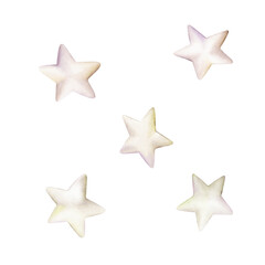 Pearly stars set watercolor shiny natural sea nacreous isolated on white background