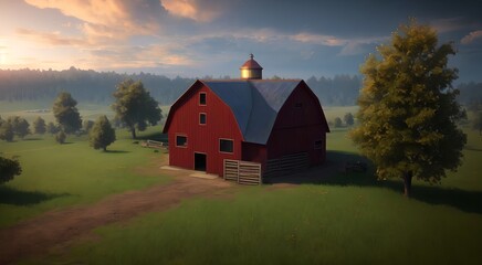 Obraz premium Old wooden red barn [AI Generated]