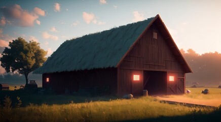 Obraz premium Old wooden red barn [AI Generated]