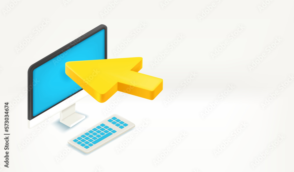 Poster Using modern computer. 3d vector illustration