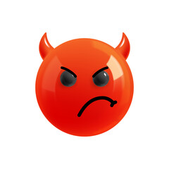 Emoji face the devil is upset. Emotion Realistic 3d Render. Icon Smile Emoji. PNG yellow glossy emoticons.
