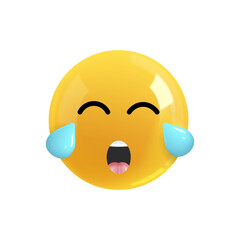 Emoji face loud crying. Realistic 3d Icon. Render of yellow glossy color emoji in plastic cartoon style isolated on white background. PNG. Illustration