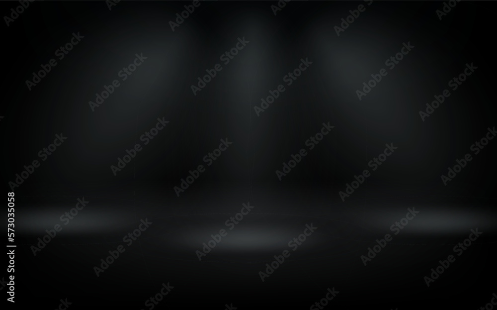 Poster deep black room with three projectors. 3d vector premium showcase for display products