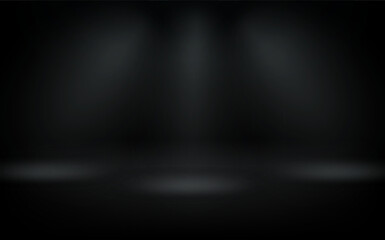 Deep black room with three projectors. 3d vector premium showcase for display products