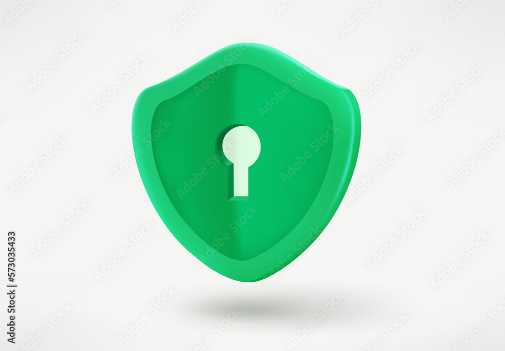 Poster Protected account concept with shield and keyhole. 3d vector illustration