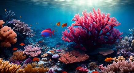 Naklejka na ściany i meble Underwater paradise: Tropical coral reef [AI Generated]