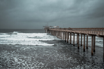 La Jolla Scripps Pier In Stormy Weather and Dark Clouds - Moody