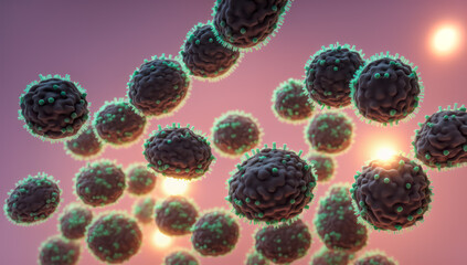 close up of bacteria or virus. bacteria closeup for medical purpose or educational background, closeup of virus in general or mutation, macro image of dna and virus. generative ai