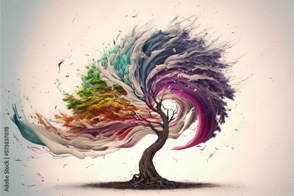 Poster abstract colorful tree on dark background