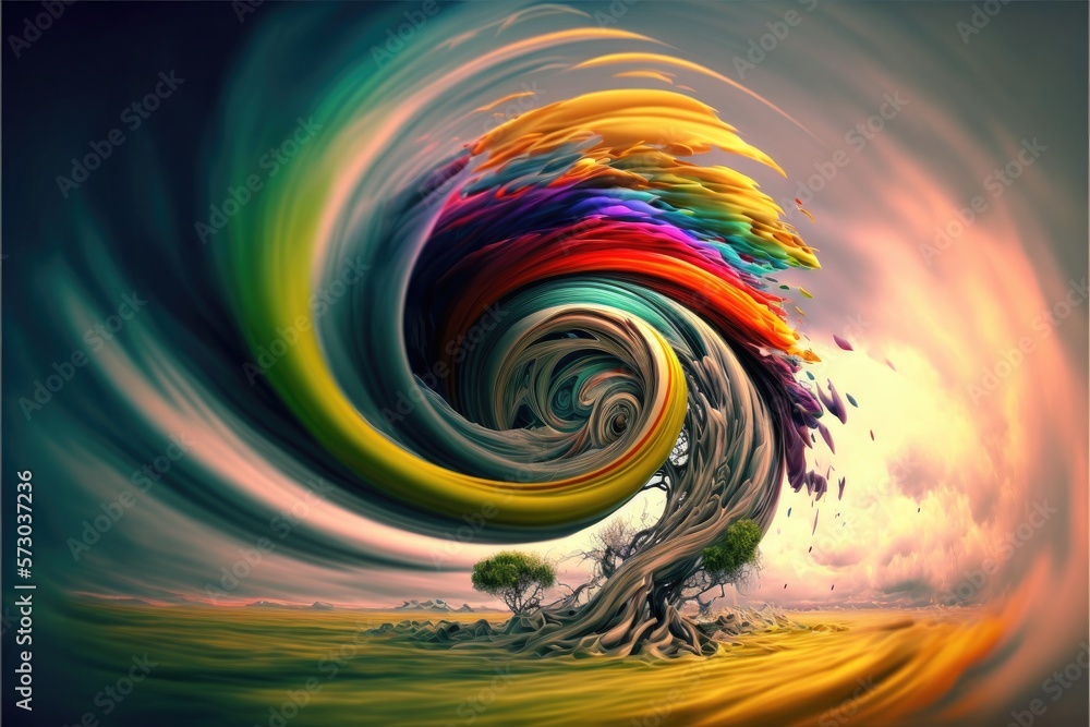 Poster abstract background with a tree in the shape of a rainbow.