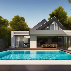 A house with a swimming pool and a modern design 1_SwinIRGenerative AI