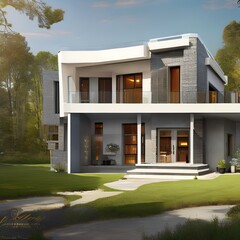 A two-story house with an open floor plan and a modern design 1_SwinIRGenerative AI