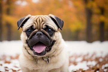 Portrait of Beautiful Pug dog, generative ai. Cute puppy watching to camera