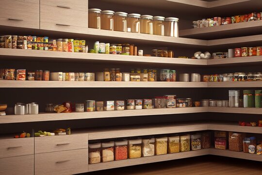 full kitchen pantry food storage illustration. Generative AI