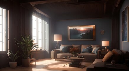 Cozy living room with comfortable sofa [AI Generated]