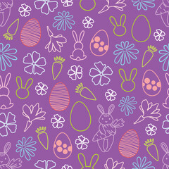 Vector Purple Easter seamless pattern background. Perfect for fabric, scrapbooking, wallpaper projects.
