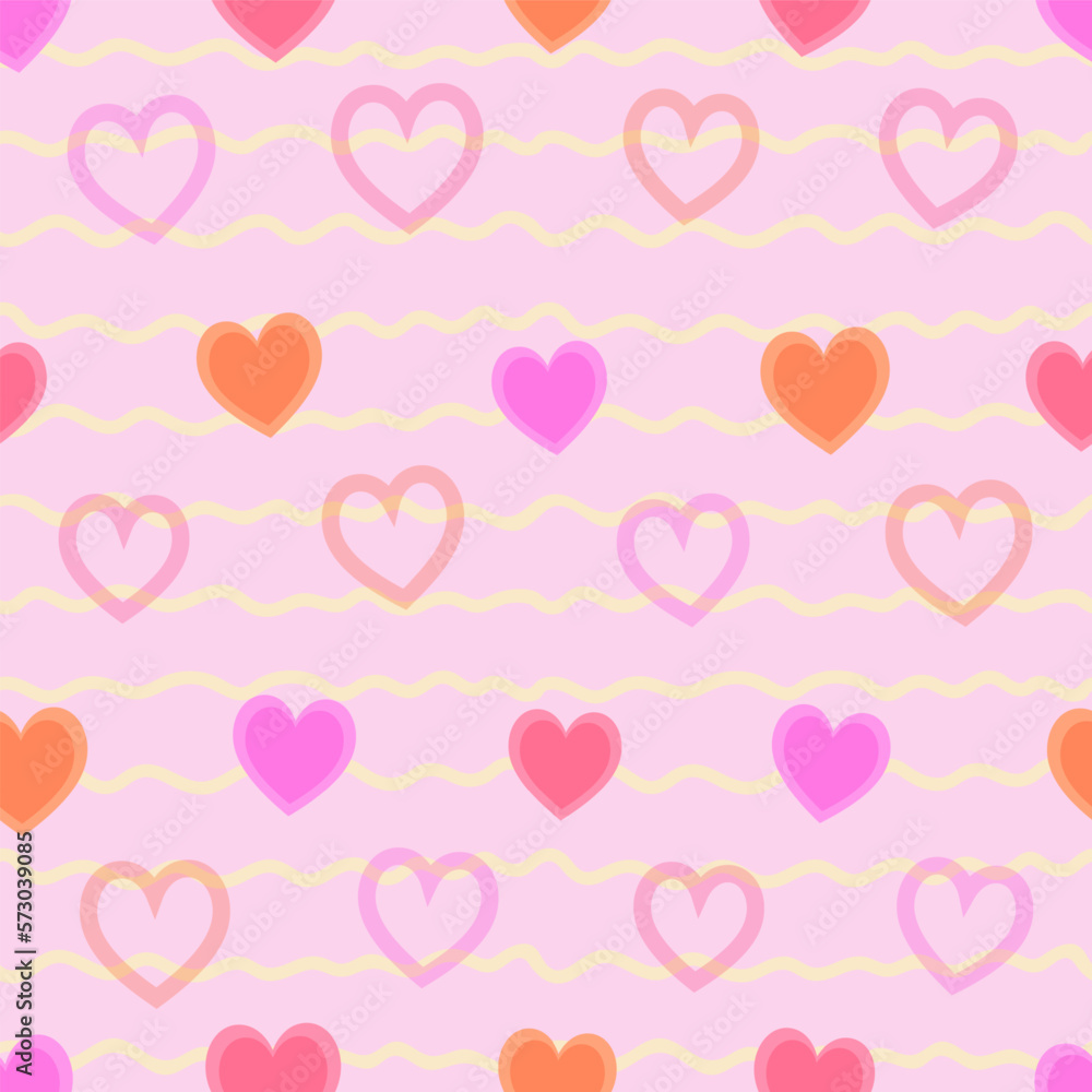 Poster trendy groovy seamless pattern for decorative design. retro 60s 70s psychedelic design. heart seamle