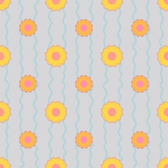 Trendy groovy seamless pattern for decorative design. Retro 60s 70s psychedelic design. Floral seamless pattern. Summer abstract floral textile vintage print. Hippie 60s, 70s style. Groovy background.