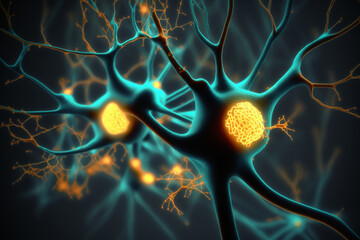 Abstract medical background, Render of group of neurons. AI generated.