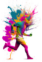 Fototapeta na wymiar Happy holi day concept, Colorful paint splashes png, Colored powder explosion. Paint holi, Mix rainbow splash holi image