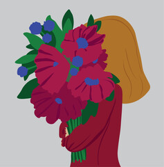 Girl with flowers in a red shirt