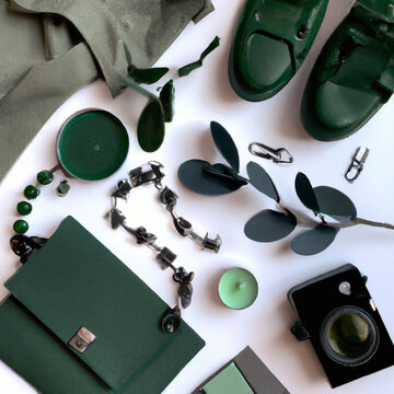 Simple Flatlays Green Lively crampy - Generative AI