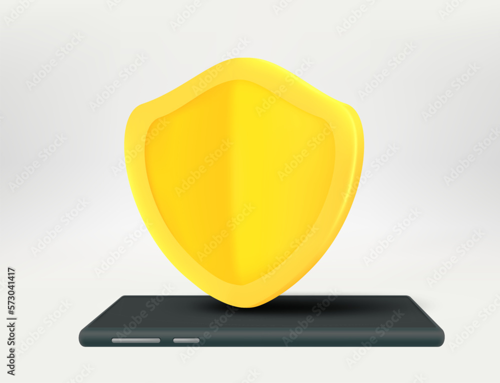 Poster modern smartphone with shield. mobile security concept. 3d vector illustration