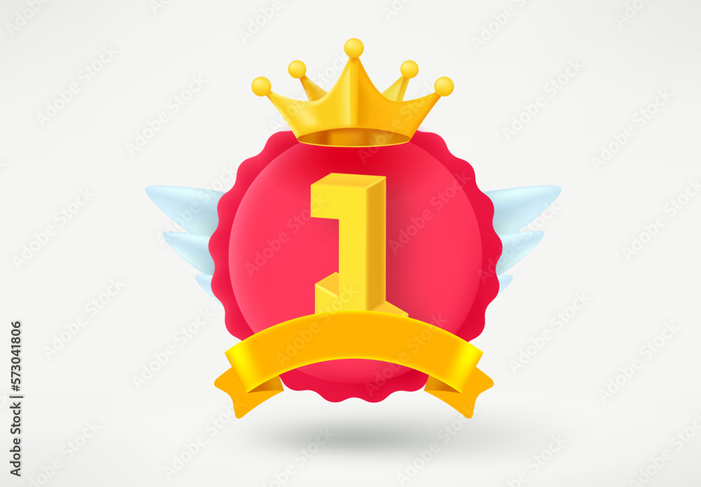 Aufkleber game rank emblem with number 1 and wings. game achievement 3d badge isolated on white background