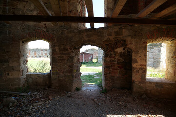 Fototapeta na wymiar Interior of ancient Pniv Castle in Ivano-Frankivsk region, Ukraine