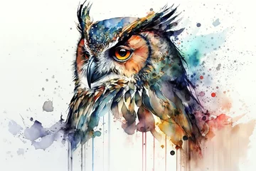 Stoff pro Meter cute owl in style of aquarelle, ai generated © wernerimages