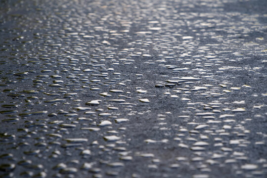 Drops of water lies on new asphalt road