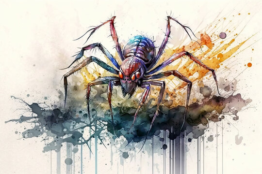 scary spider in style of aquarelle, ai generated