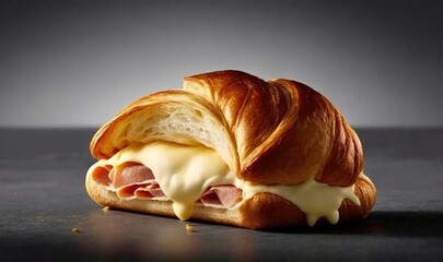  a croissant sandwich with ham and cheese on it.  generative ai