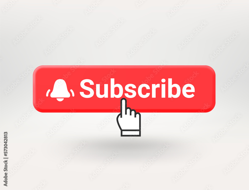 Poster Subscribe red button with the notification bell. 3d vector objects isolated on transparent background