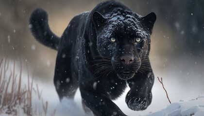 black jaguar in the snow
