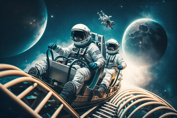 Obraz na płótnie Canvas Astronauts Riding a Rollercoaster Generative AI